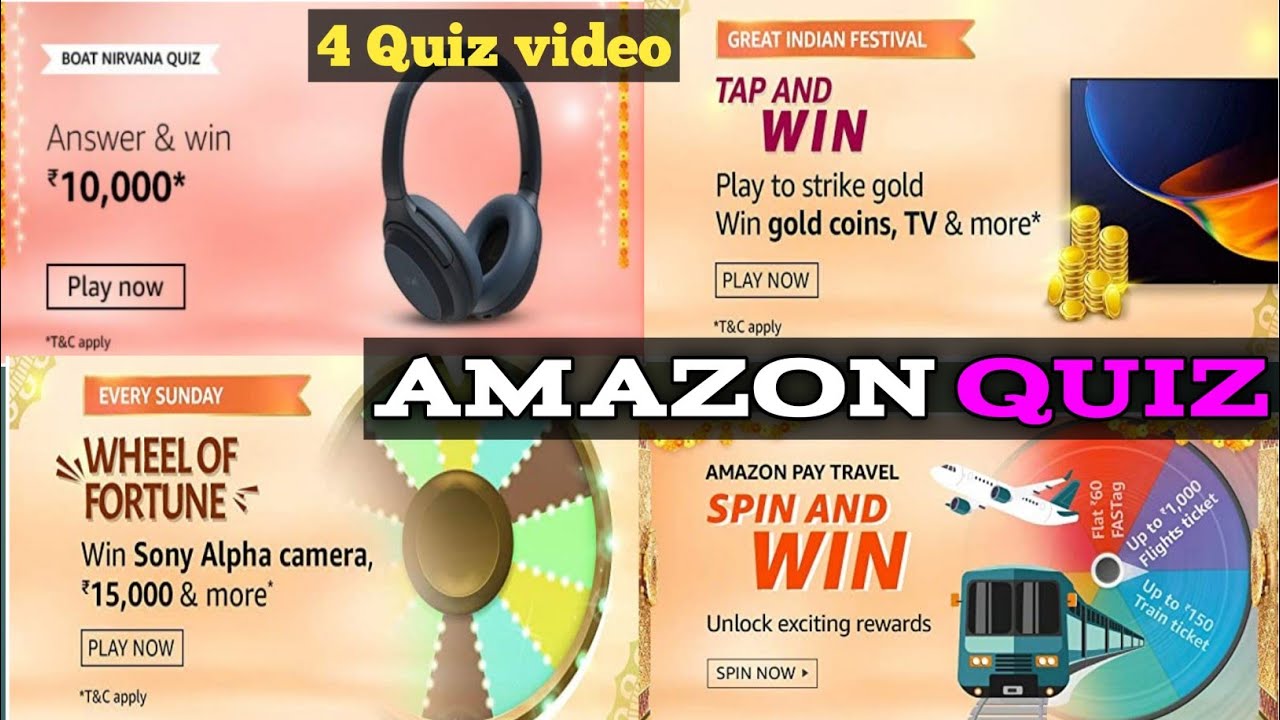 Amazon 4 quiz videoBOAT NIRVANA ,EVERY SUNDAY SPIN,TAP AND WIN,AMAZON PAY TRAVEL SPIN October4