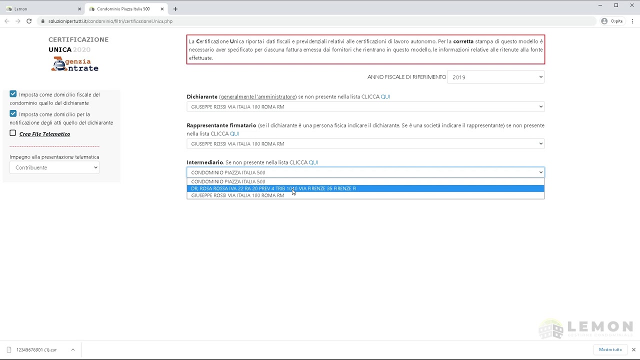 Cu - Certificazione Unica - Lemon Gestione condominio