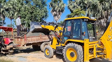 Jcb 3dx Backhoe loader machine loading mud in Mahindra yuvo 415 DI Tractor | Jcb and Tractor Video