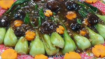 CẢI THÌA SỐT DẦU HÀO NẤM ĐÔNG CÔ  ngon, tốt cho sức khỏe/ BOK CHOY with OYSTER SAUCE and MUSHROOMS