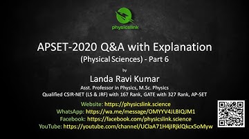 APSET 2020 Physical Sciences Q&A Explanation in Telugu by Ravi Kumar Landa (Part 6) :: physicslink