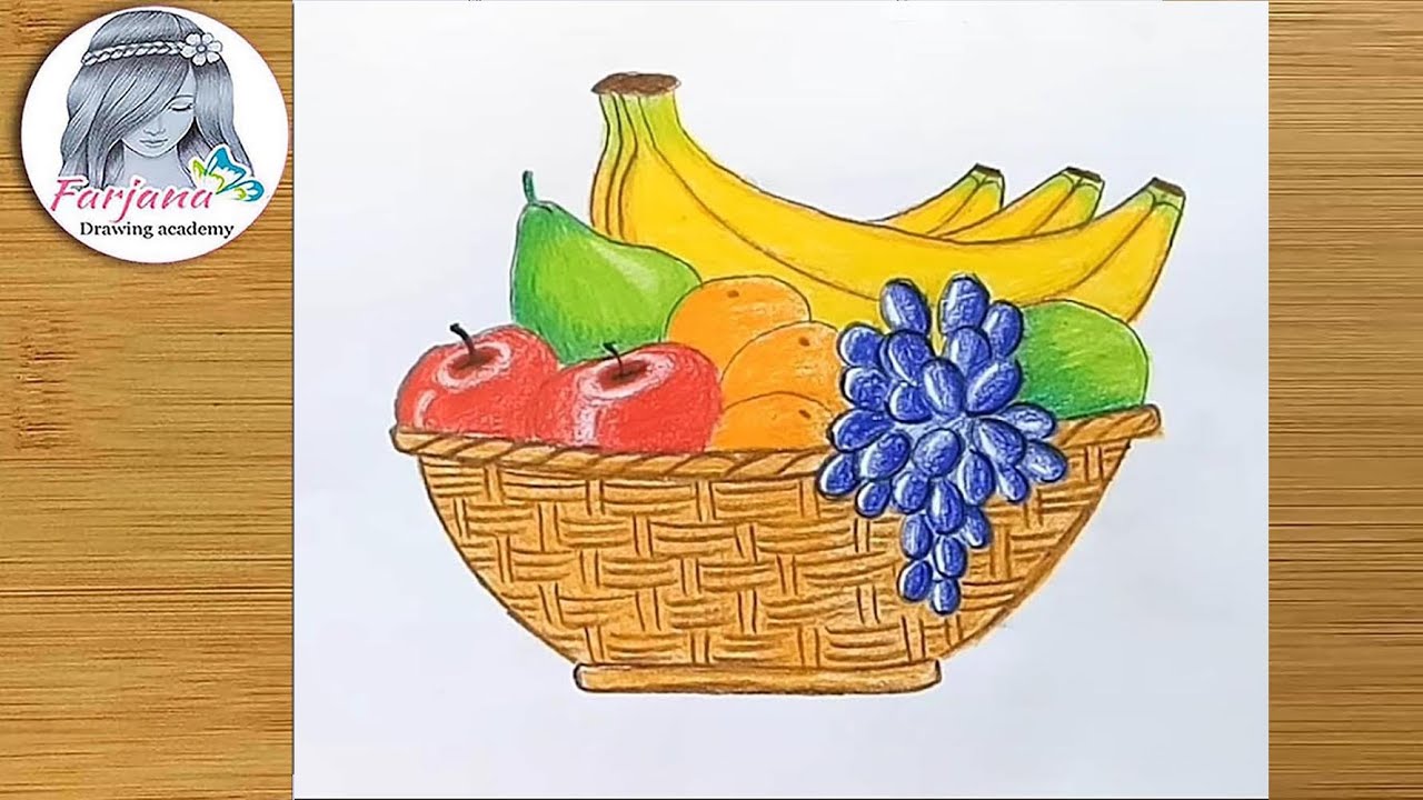 Fruit Basket Drawing with Colour Very Easy | How to Draw a Fruit Basket  Step by Step for Beginners - YouTube