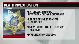 Death investigation underway for 3-year-old in Bondurant