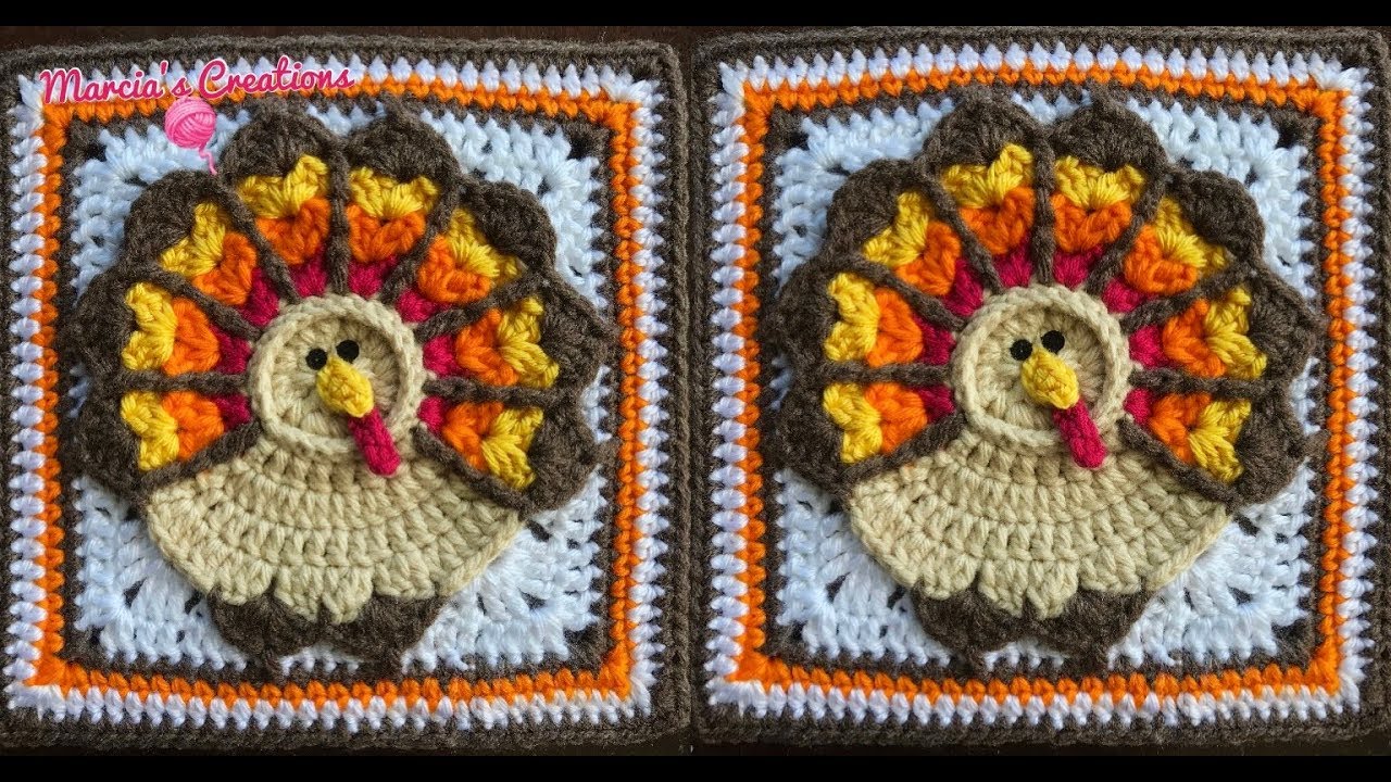 TEJIDOS A CROCHET: Cuadro con Pavo/ HOW TO CROCHET: Turkey Square