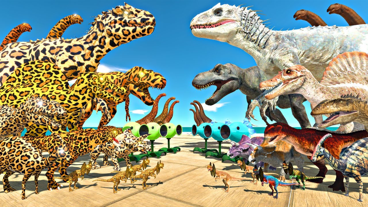 Dinosaurs Fights Leopard Itself | Indominus Rex vs Leopard Itself - Animal Revolt Battle Simulator