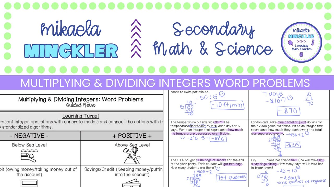 Multiplying and Dividing Integers Word Problems Guided Notes Lesson ...