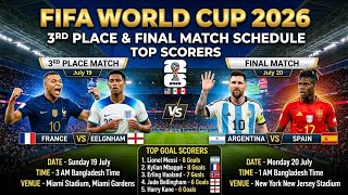 3rd Place & Final Match Schedule | FIFA World Cup 2026 | Top Goal Scorers 