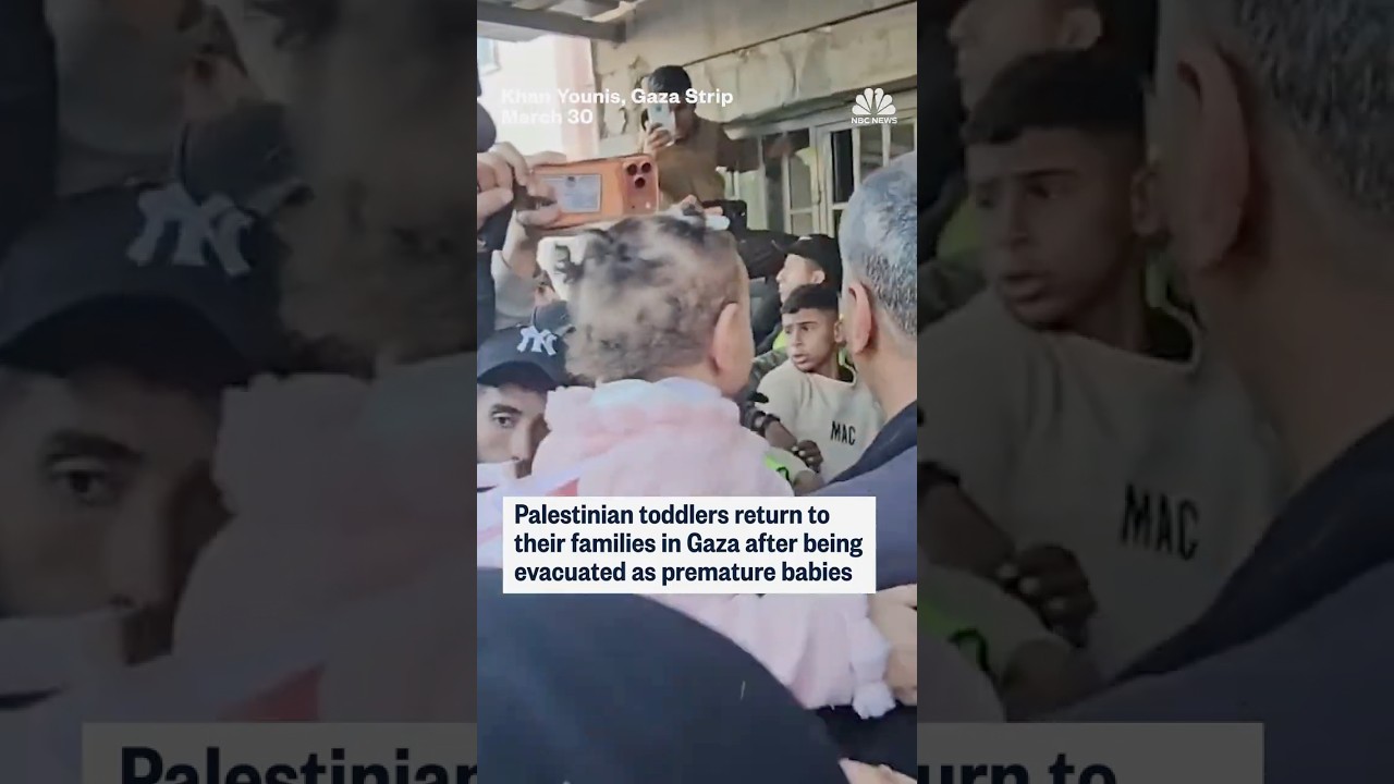 Palestinian toddlers return to their families in Gaza after being evacuated as premature babies