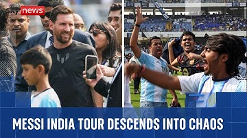 Angry Lionel Messi fans throw chairs and invade pitch as star begins India tour