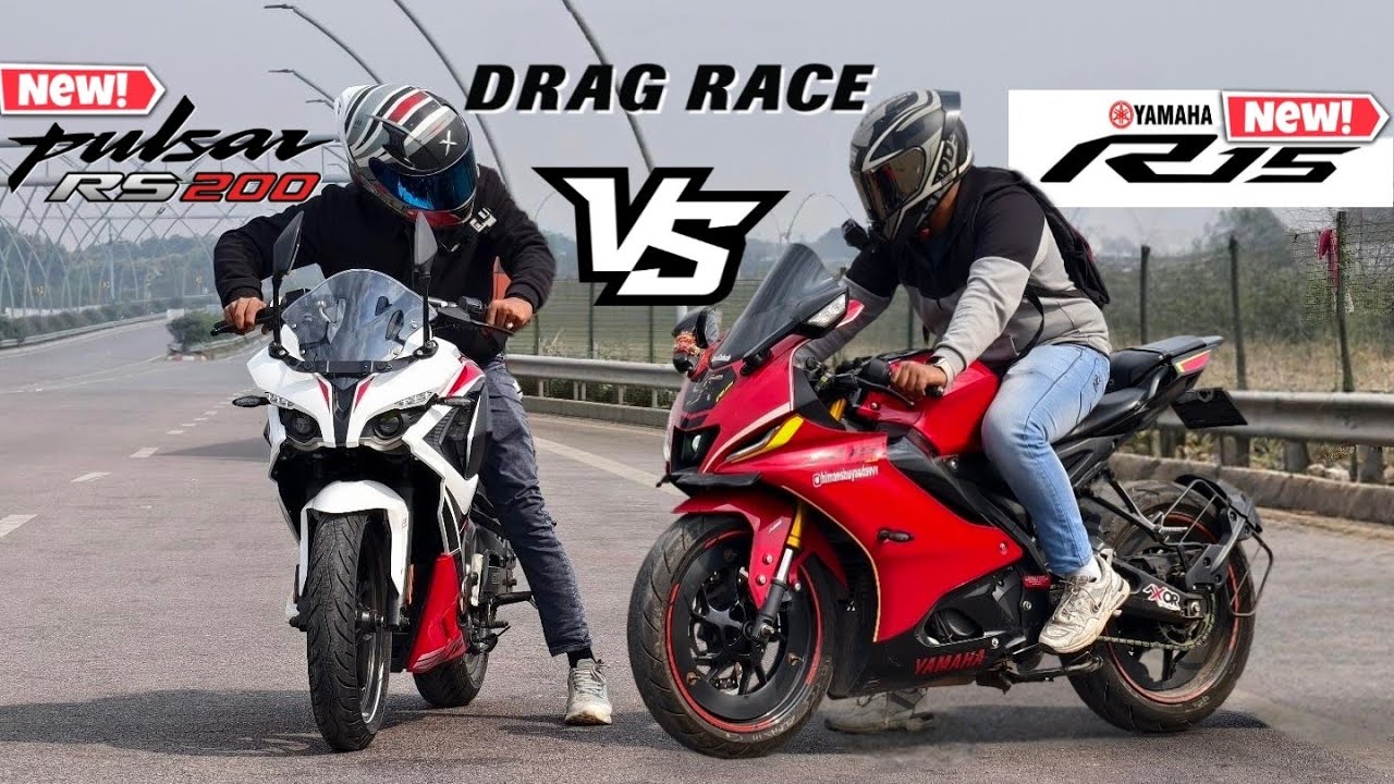 Pulsar R200 Racing New Pulsar RS200 vs R15V4. | Drag+top end race.| 1 vs 1 battle ☠️ ...