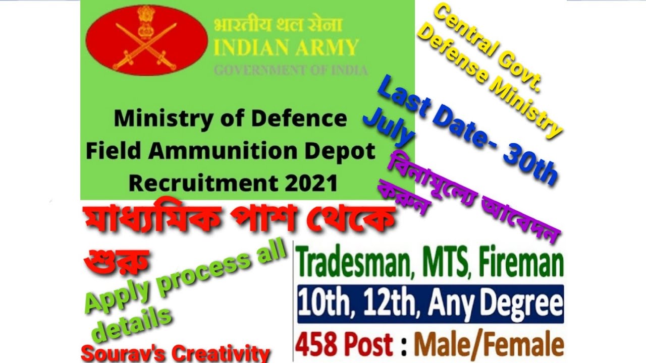 Ministry of Defence recruitment 2021 for 458 posts. 41 FAD & 255 ABOU নিয়োগের বিজ্ঞপ্তি 2021.
