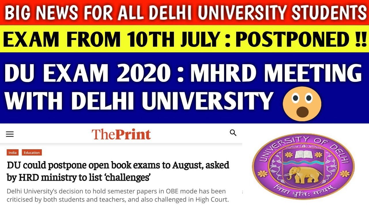 DELHI UNIVERSITY : ALL EXAM POSTPONED ? | delhi university | du exam | du obe | mhrd news on du exam