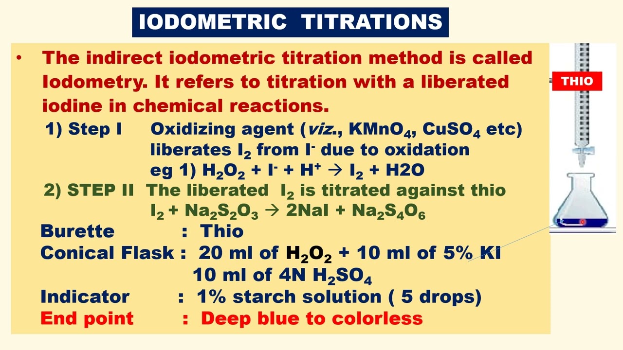 Tamil IODIMETRIC / IODOMETRIC  TITRATIONS Differences with examples method Procedure