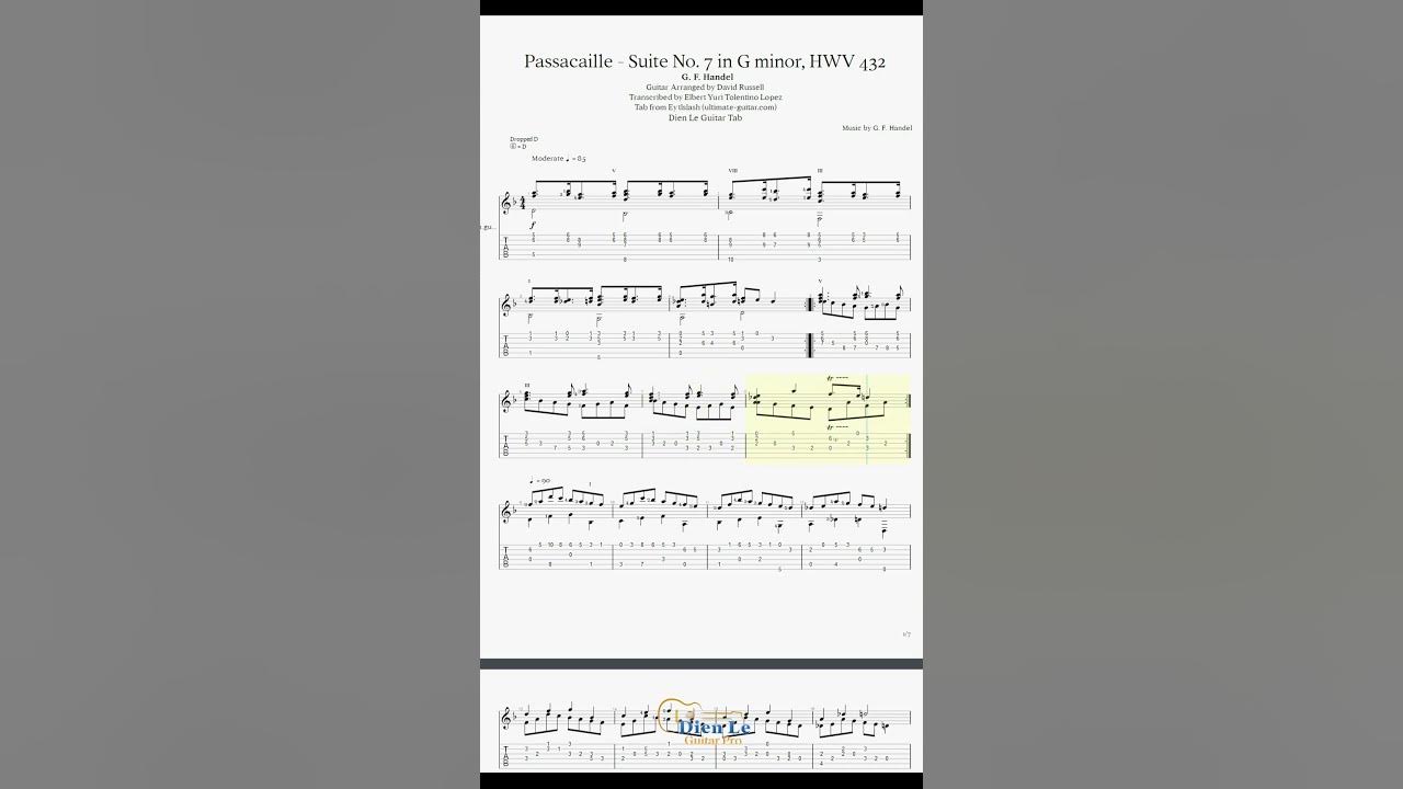 Passacaille - Suite No. 7 in G minor, HWV 432 (G. F. Handel) - for Classical Guitar Passacaille - Suite No. 7 in G minor, HWV 432 (G. F. Handel) - for Classical Guitar