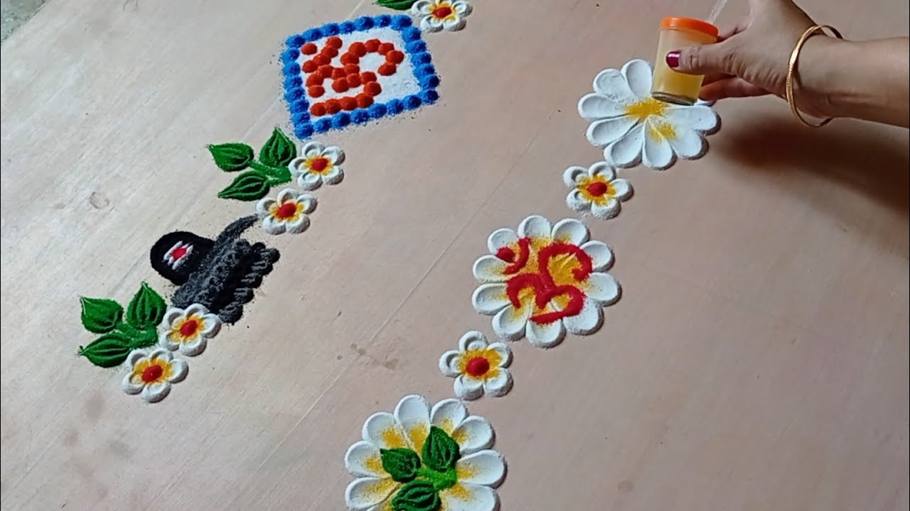 2 latest Maha shivratri special border rangoli designs | easy Om rangoli | Shivling rangoli |
