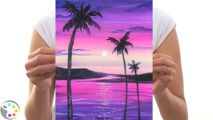 How To Paint a Sunset with Palm Trees --Art Lesson for Kids 