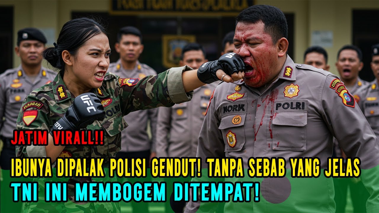 JATIM VIRALL‼️IBUNYA DIPERAS❗TNI WANITA INI MEMBOGEM POLISI GENDUT YANG AROGAN‼️