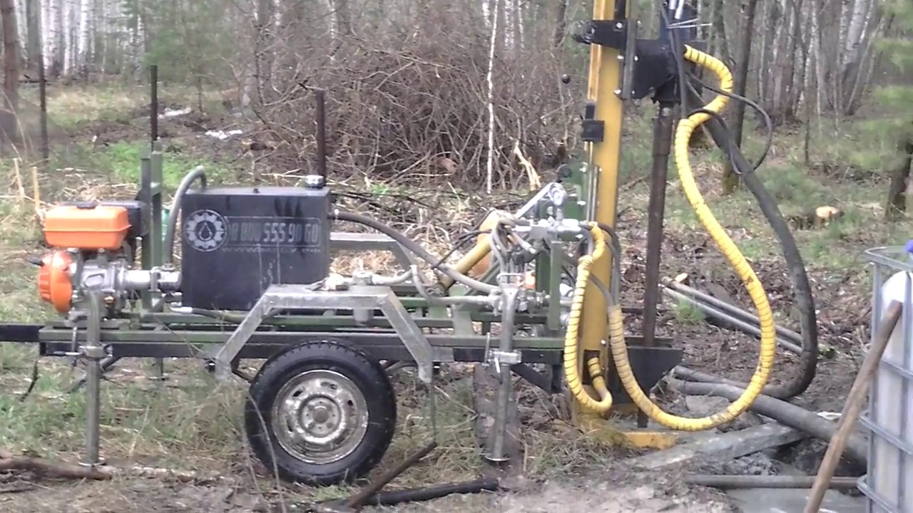 Буровая установка на легковом прицепе в работе - YouTube