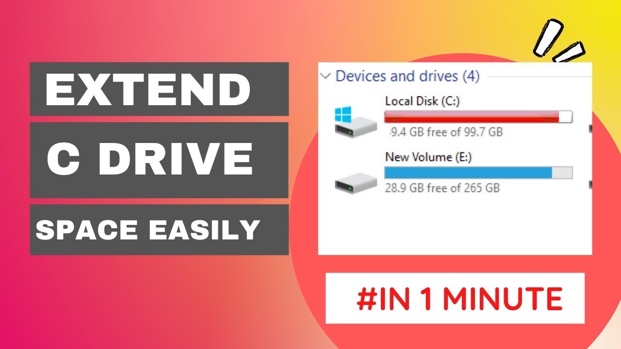 How to Extend C Drive in Windows 10 Easily in 1 Minute - YouTube