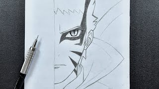 Anime sketch | how to draw naruto Baryon mode half face step-by-step