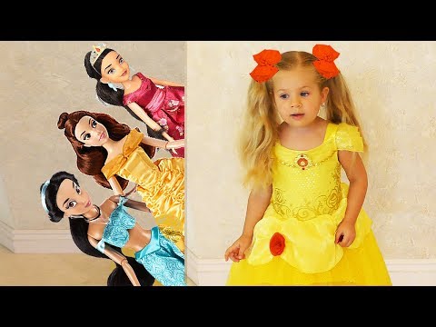 Diana plays Hide and Seek with Disney Princess Dolls Video for kids