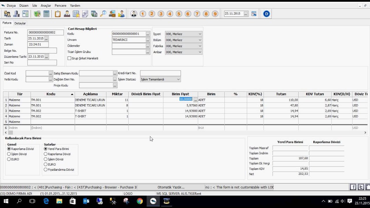 Satın Alma Fatura İşlemleri