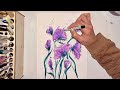 DIY Drawing Purple Flowers with watercolor pencils and a black pen