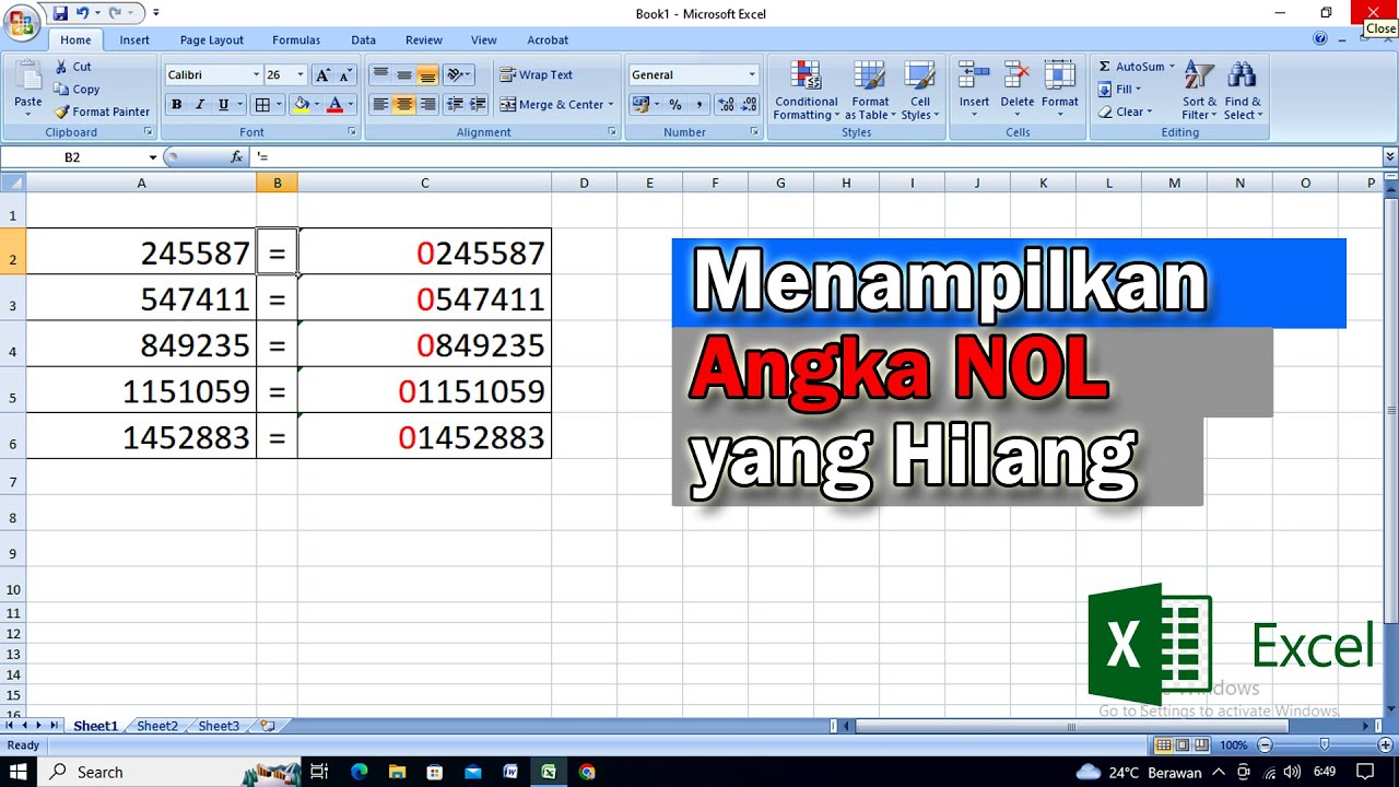 Cara Menampilkan NOL Didepan Angka Excel - YouTube
