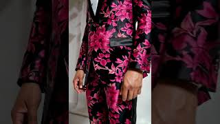 Men's Fuchsia Pink &amp; Black Floral Paisley Prom 2022 Tuxedo