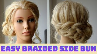 easy braided side bun hairstyle