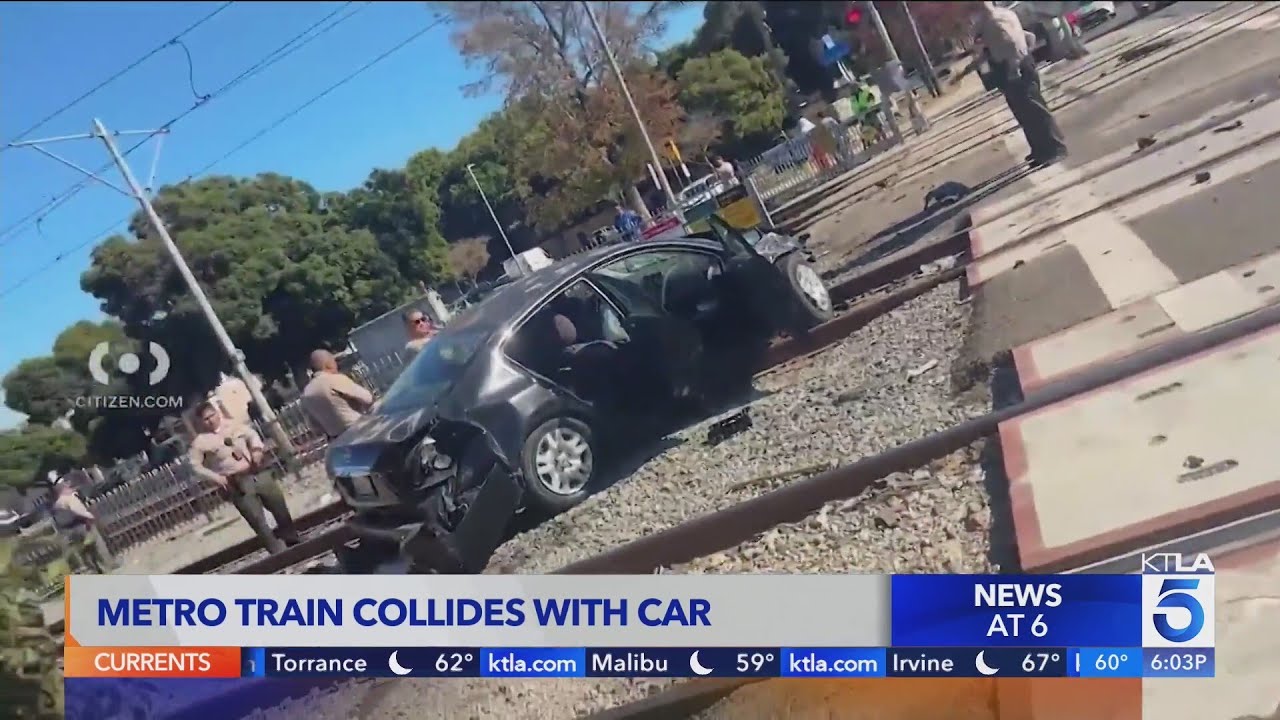 Driver hospitalized after car collides with Metro train in South L.A ...