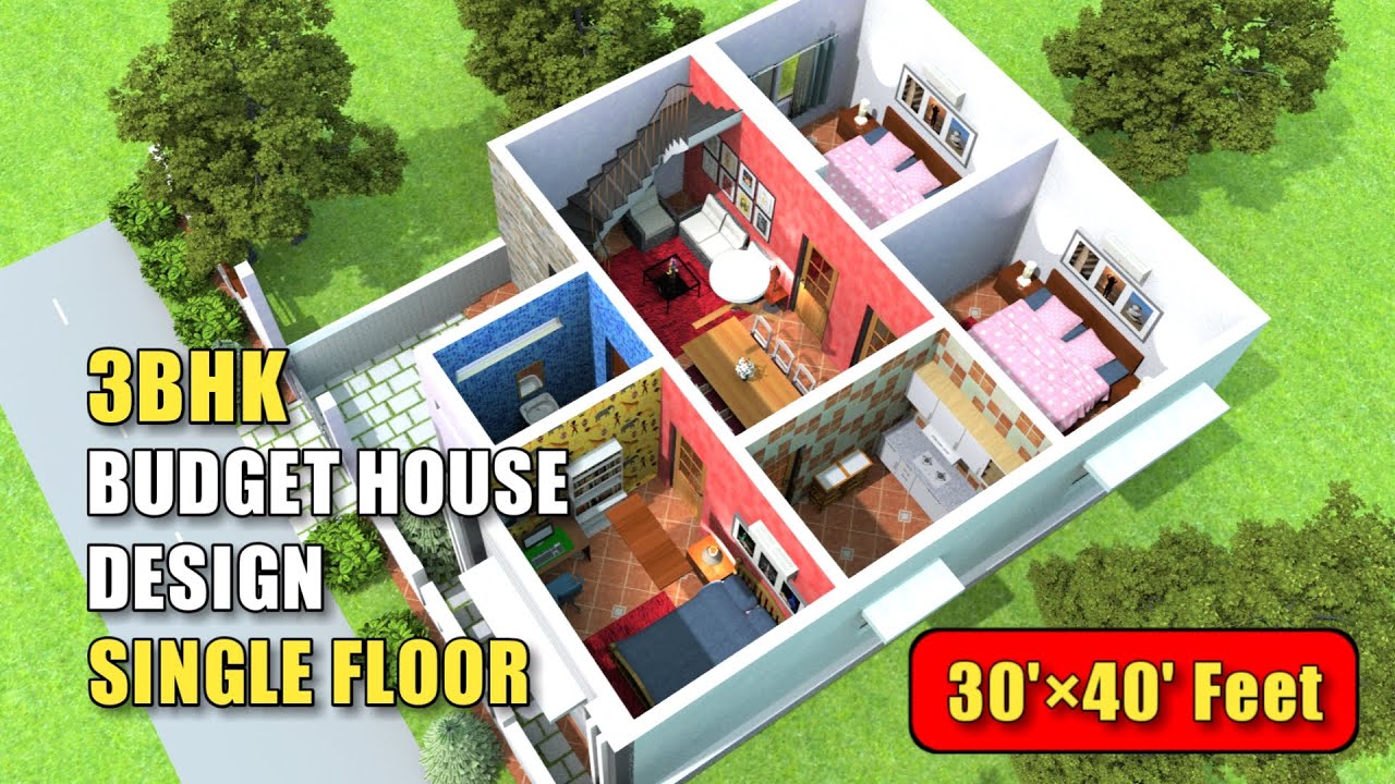 3 Bedroom Budget House Design | 1200 sq ft | Single Floor House - YouTube