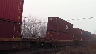 Big CN Stack Train 121 w/DPU thru a Foggy Berry Mills, NB