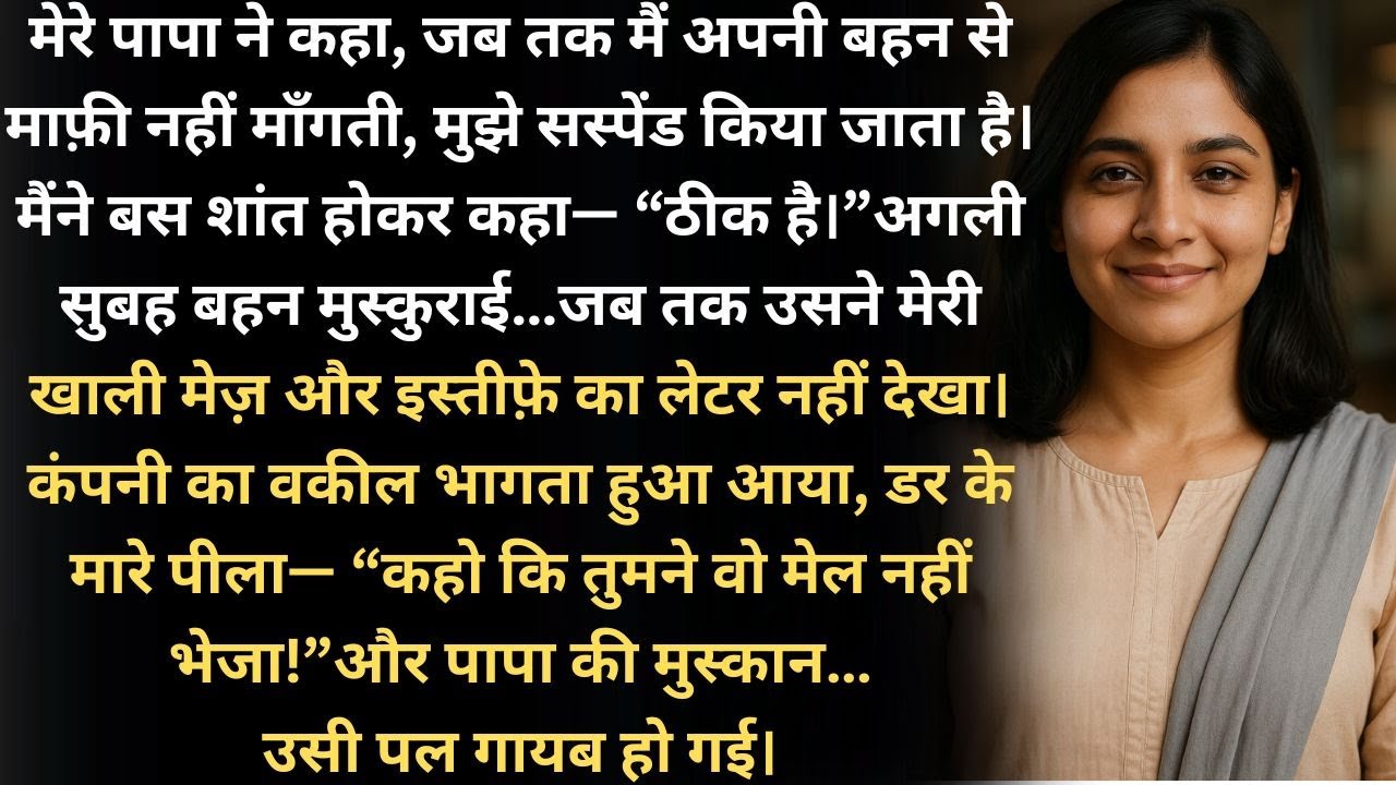 मेरेपापानेमुझेतबतकसस्पेंडकरदिया,जबतकमैंअपनीबहनसेमाफ़ीनहींमाँगती।मैंनेबस इतनाकहा,“ठीक है।”अगलीसुबह वह