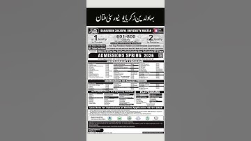 BZU Spring Admissions 2026 | BZU Undergraduate Admissions 2026 | Multan Admissions