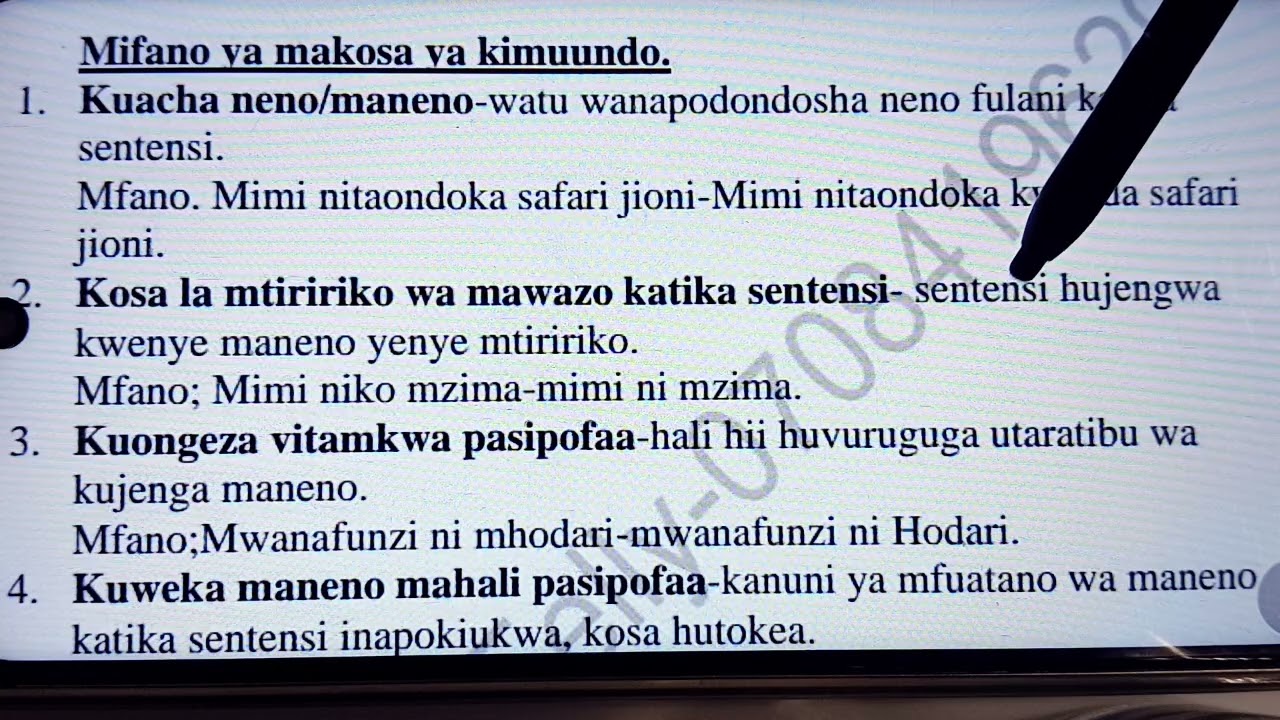 MAKOSA KATIKA LUGHA-AINA YA MAKOSA.