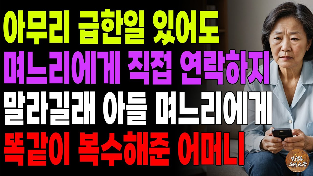 Outline Video "너도 나한테 직접 전화하지마!" 시부모 연락은 무조건 싫으니 아들 통해서 전하라는 며느리에게 후회의 눈물 흘리게 해준 어머니 | 노후 | 사연라디오 | 오디오북 | 부모자식