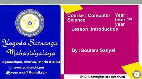 Lecture-01 | Class-11 | Data and Information Introduction By Asst. Prof. Goutam Sanyal | YSM Ranchi