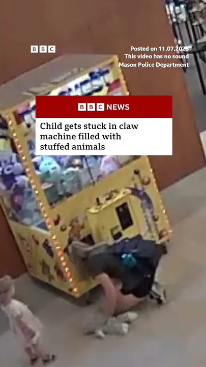 Moment child gets stuck inside a claw machine. #Rescue #ClawMachine #BBCNews