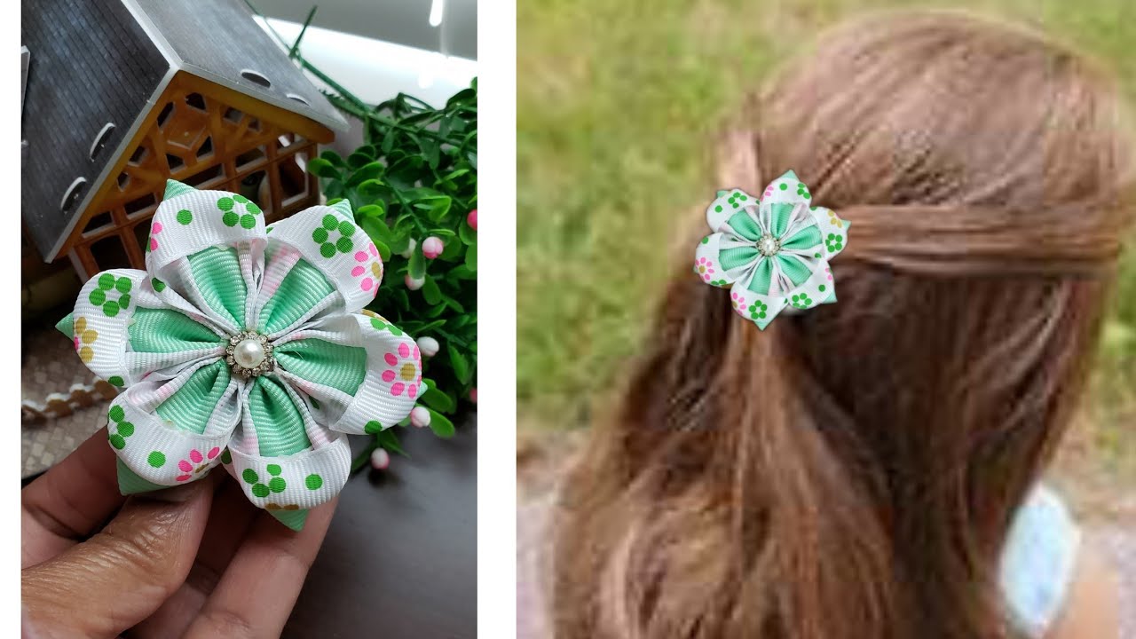 DIY stepbystep beginners tutorial on kanzashi flower hair clip with 2.5*7 length grosgrain