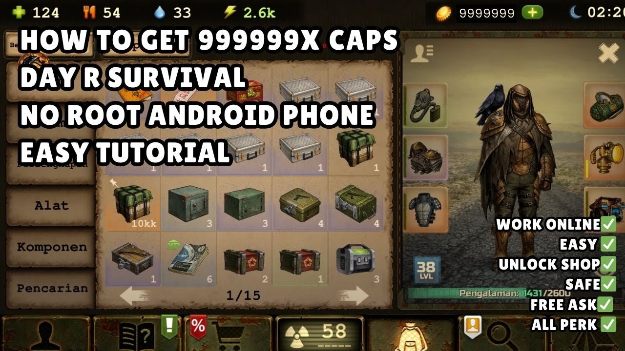 [ WORK ONLINE NO ROOT ] HOW TO GET 999999X CAPS OR MONEY WITH GAME GUARDIAN  DAY R SURVIVAL