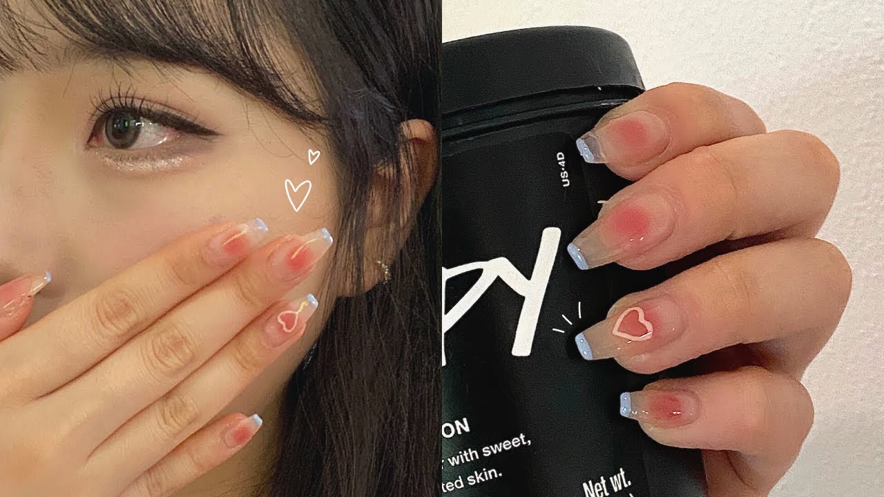 do korean gel nails with me! blush french tip nails 💗 nail therapy ep ...