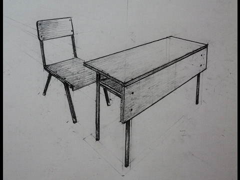 How To Draw School Desk With Chair Two Point Perspective Youtube