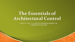 The Essentials of Architectural Control Profile