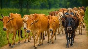 Aktivitas Mengiring Sapi Lembu  Menuju Ke Kandang Peternakan Hewan Ternak sapi - Suara sapi moo