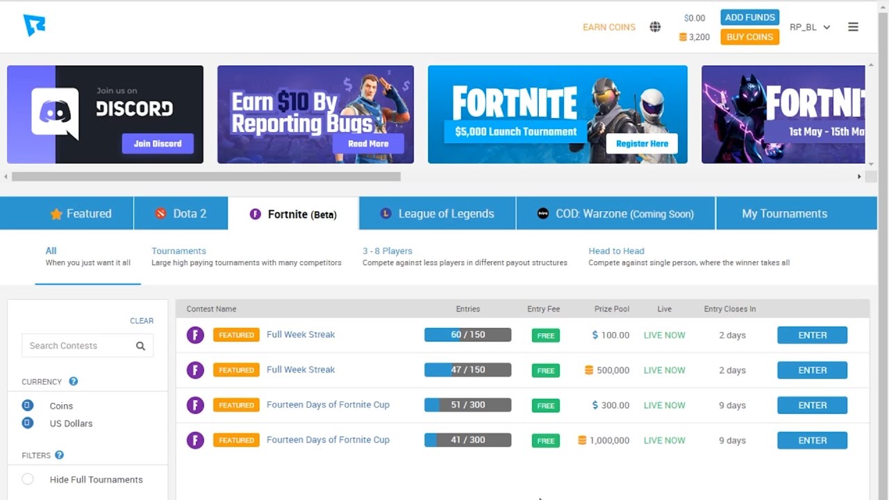 websites for fortnite tournaments