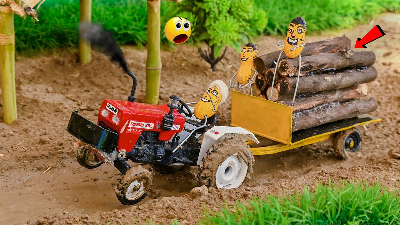 Diy Mini Tractor and Wooden loaded Trolley Making Science Project by ToysGram