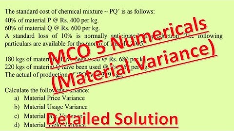 MATERIAL VARIANCE NUMERICAL : MCO 5 :  IMPORTANT EXAMS Q & A
