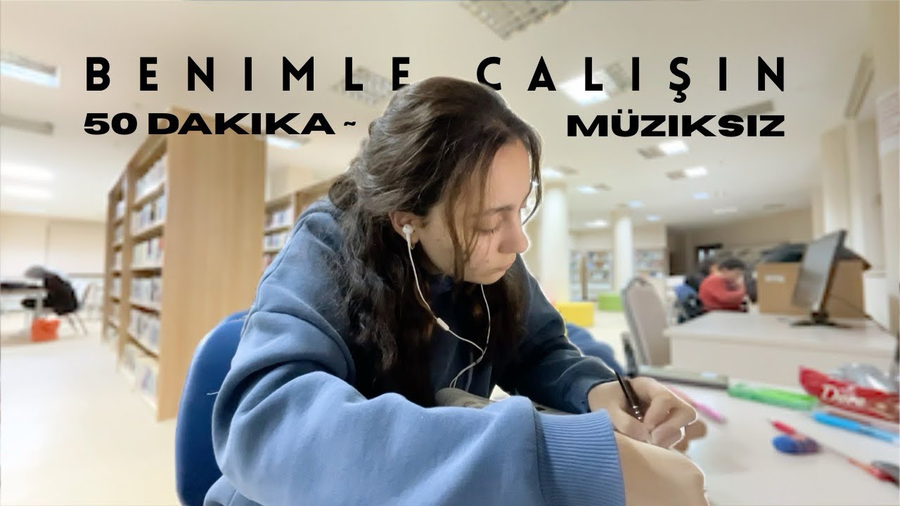 Benimle ders çalış || kütüphanede 50 dakika-ortam sesi müziksiz #pomodoro #studywithme 