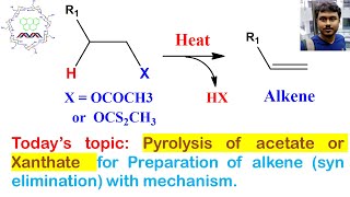 Chugaev elimination: Pyrolysis of acetate & Xanthate for Alkene: Six-member cyclic transition state.